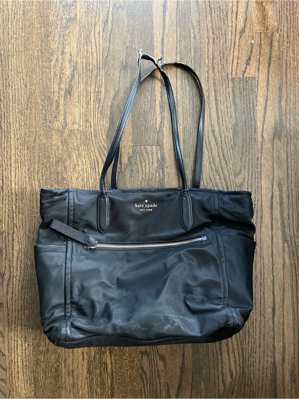 kate spade black nylon tote with front zip pocket